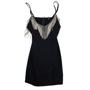 4/$25 Rhinestone Fringe Little Black Mini Dress